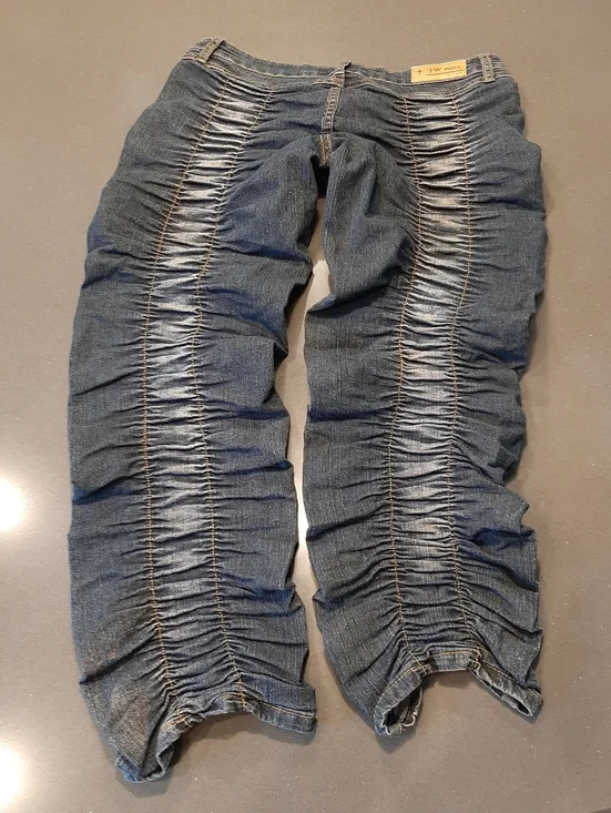 Y2K Ruched Stacked Jeans Rhinestone Studded Denim XL G.W. Maxx Neo Classic - Picture 4 of 12